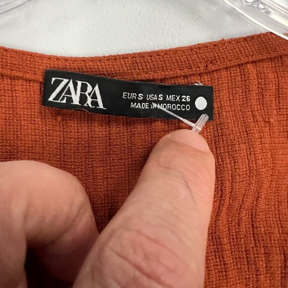 Zara Top Women's Size Small Rust Surplice 3/4 Sleeve V-Neck - Picture 7 of 7